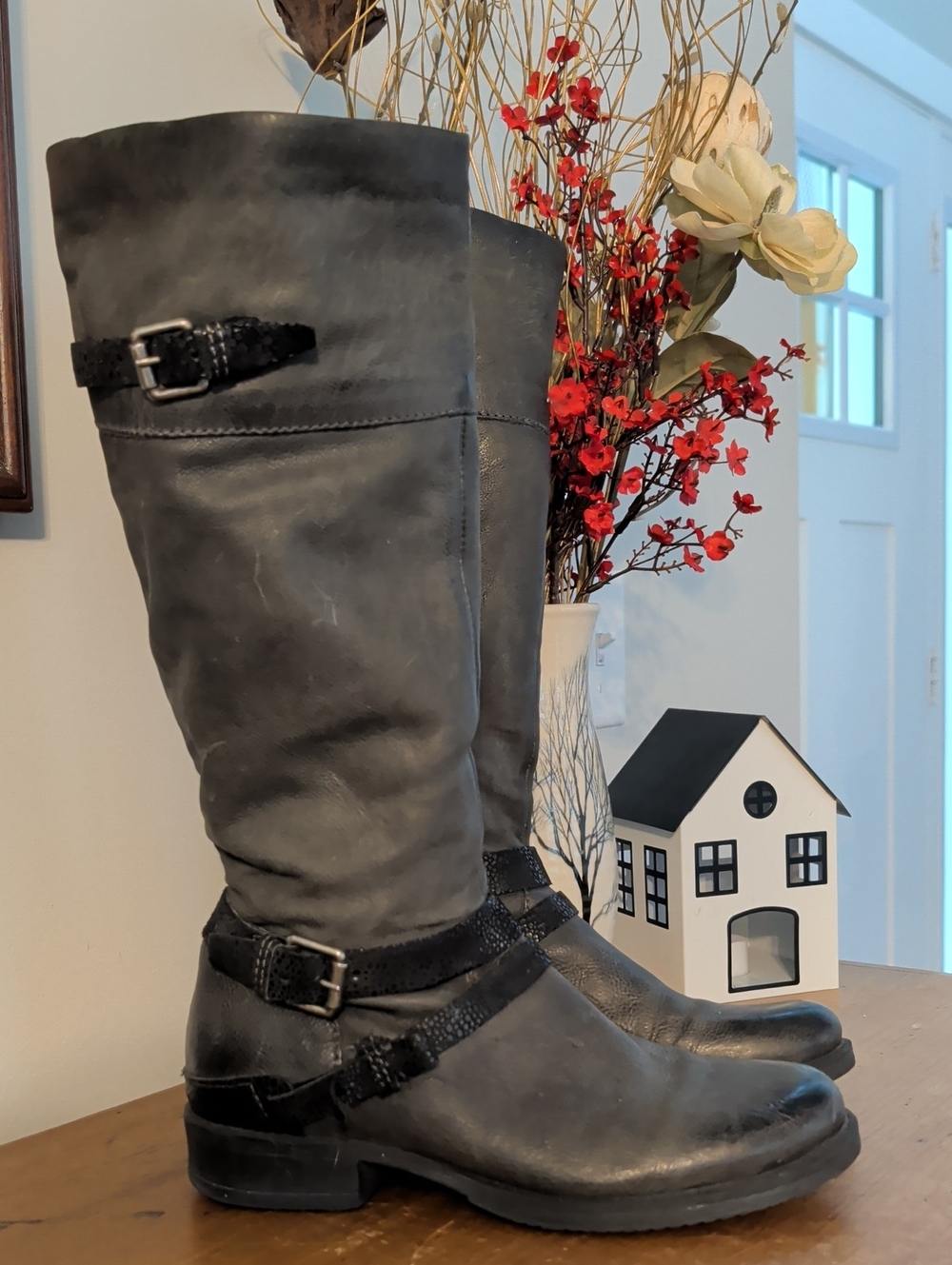 Miz Mooz Classic Tall Gray Leather Riding Boots